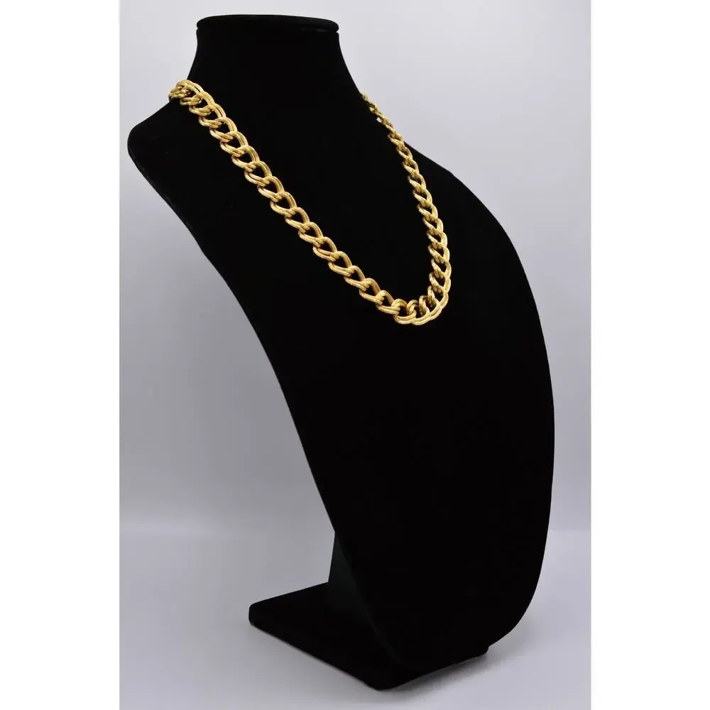 Givenchy Vintage Chunky Chain Necklace Heavy Double Linked Gold Signed 80s BinG